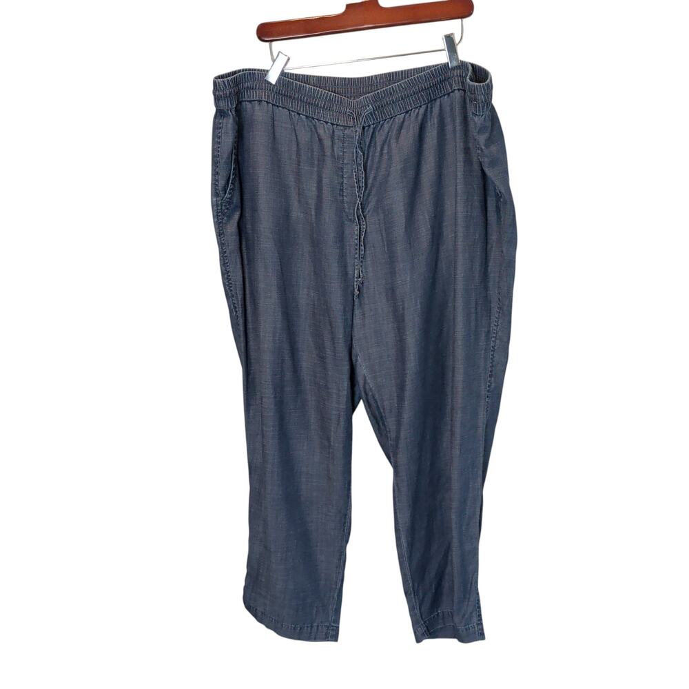 Talbots Sz 20W Chambray Denim Loose Flowy Pull On Elastic Waist Cropped Pants